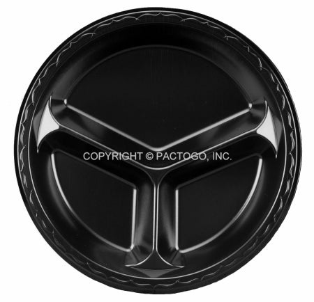 10" Genpak Laminated Black Foam 3 Compartment Plate 500/CS