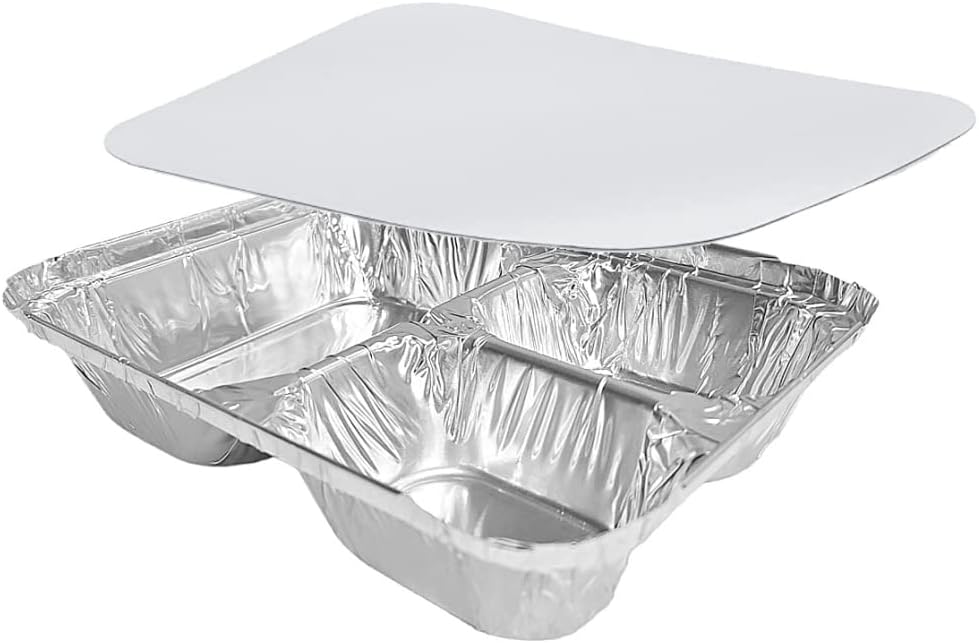 Handi-Foil 3-Compartment Oblong Foil Pan w/Board Lid Combo Pack 250/CS