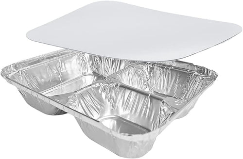 PTG 3-Compartment Oblong Foil Pan w/Board Lid Combo Pack 250/CS