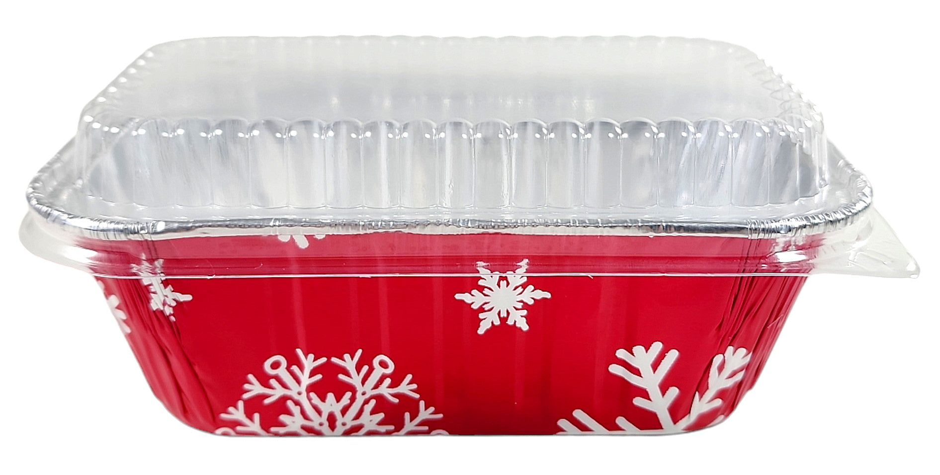 Pactogo 1 lb. Red Aluminum Foil Holiday Mini-Loaf Snowflake Pan With Clear  Low Dome Lid 50/PK