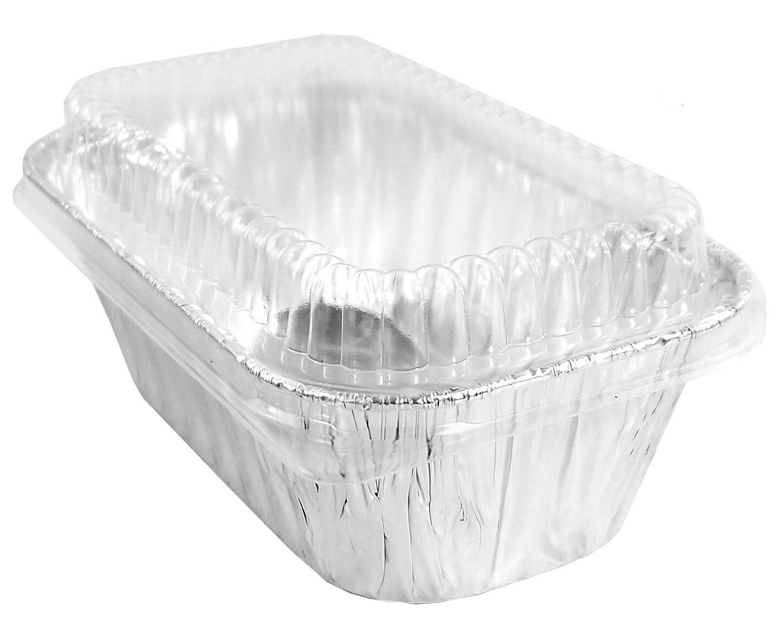 50-Pack Disposable Aluminum Foil Mini Loaf Pans With Clear Dome Lids (1 Lb.)