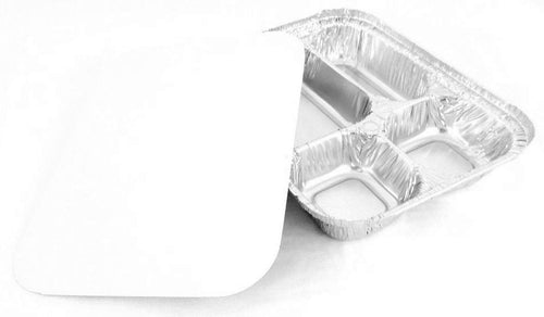 Handi-Foil 4 Compartment Oblong Foil Pan w/Board Lid Combo Pack 10/PK