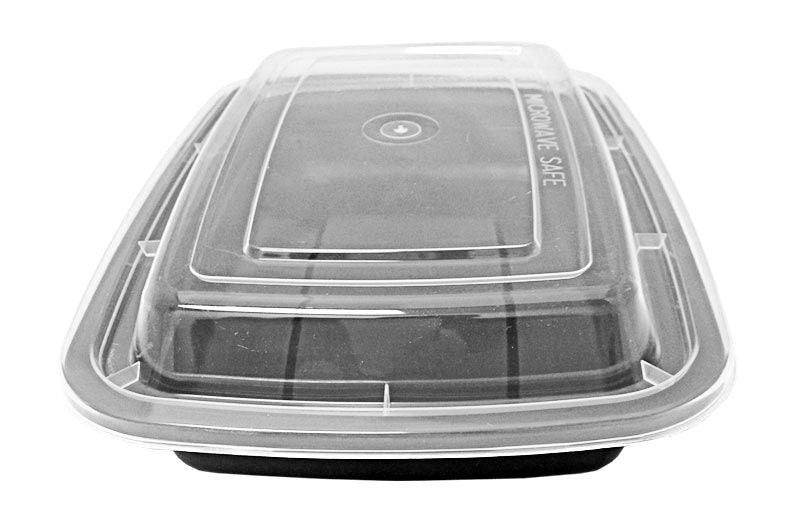 SafePro MC8288B 32 oz. 2-Compartment Rectangular Microwaveable Containers Combo, Black Bottom, 150/cs