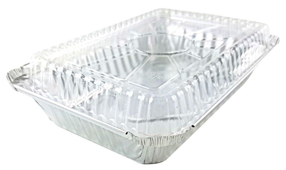 Choice 2 lb. Oblong Foil Take-Out Container with Dome Lid - 50/Pack