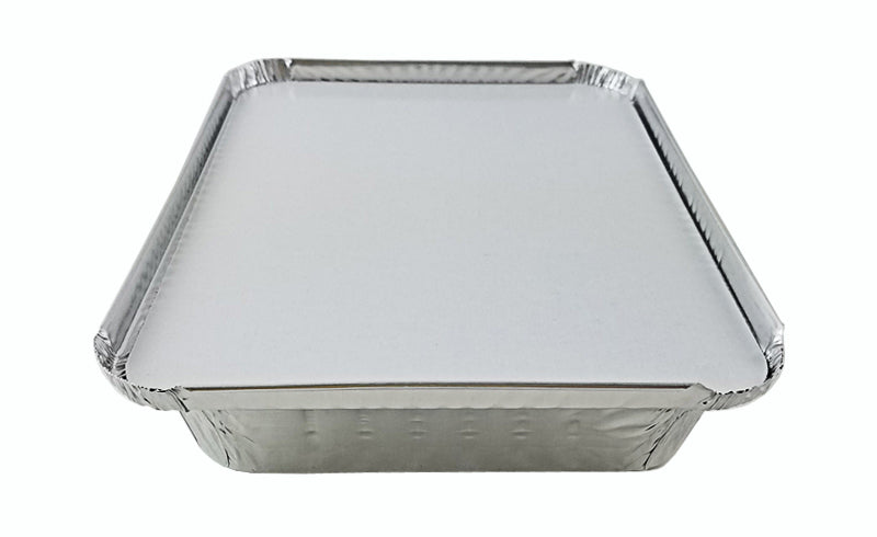 1 1/2 lb. Oblong (Deep) Take-Out Foil Pan w/Board Lid 500/CS –