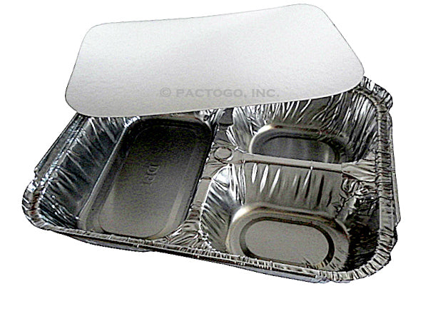 3 Compartment Oblong Take-Out Foil Pan w/Board Lid