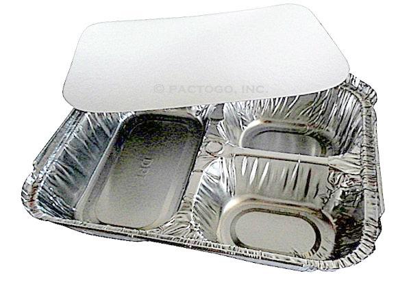 Durable Jumbo 3-Compartment Oblong TV Dinner Aluminum Foil Pan w/Lid 250/CS