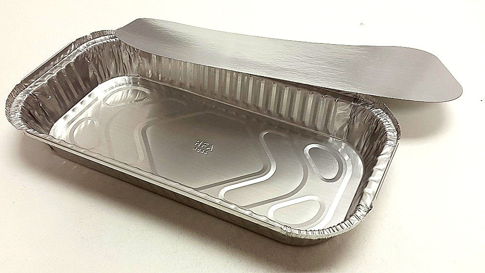 Durable Large 3-Compartment Oblong TV Dinner Aluminum Foil Pan w/Board –