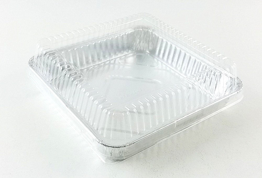 Square Aluminum Baking Pans with Clear Plastic Lids (35-Pack, 8X8