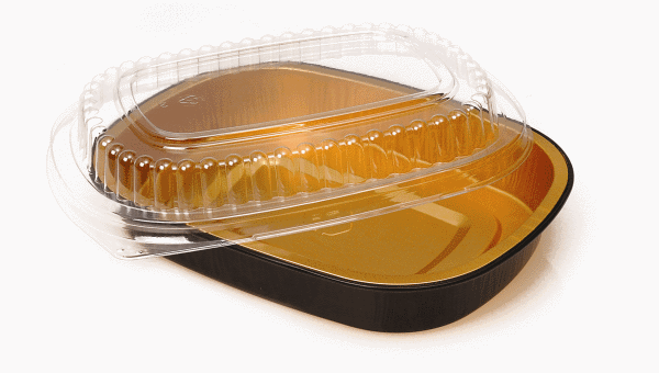 Handi-Foil 23 oz. Small Black and Gold Entrée Foil Pan w/Clear