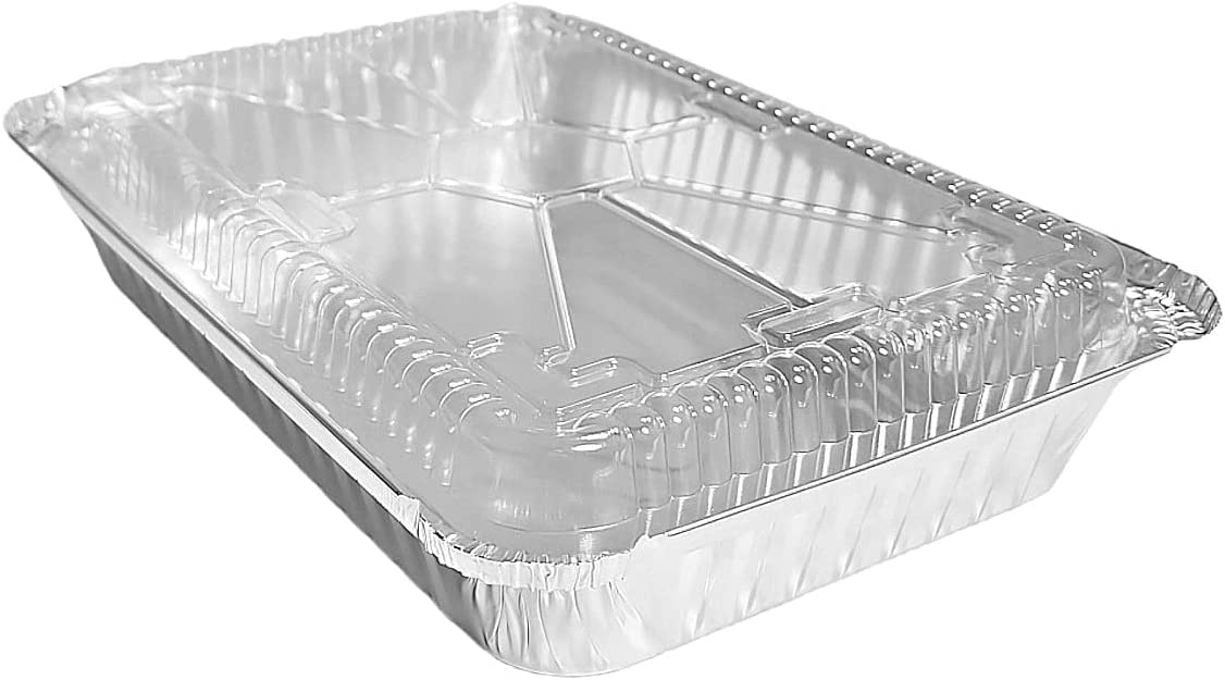 1 lb Oblong Aluminum Foil Take-Out Disposable Pan with Dome Lids 10 PACK 