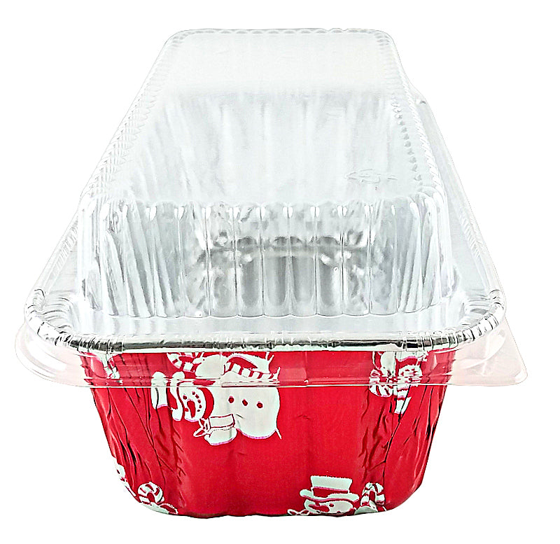 Handi-Foil 2 lb. Red Holiday Snowman Loaf Bread Pan w/Low Dome Lid