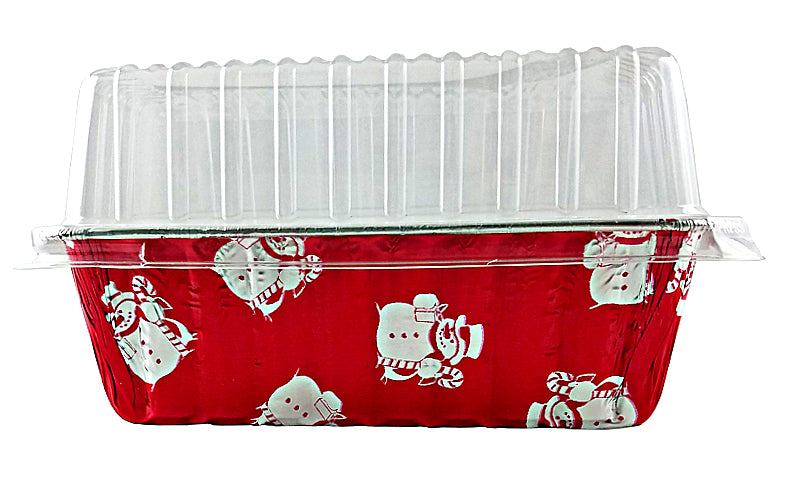 Handi-Foil 2 lb. Red Holiday Snowman Loaf Bread Pan w/High Dome Lid