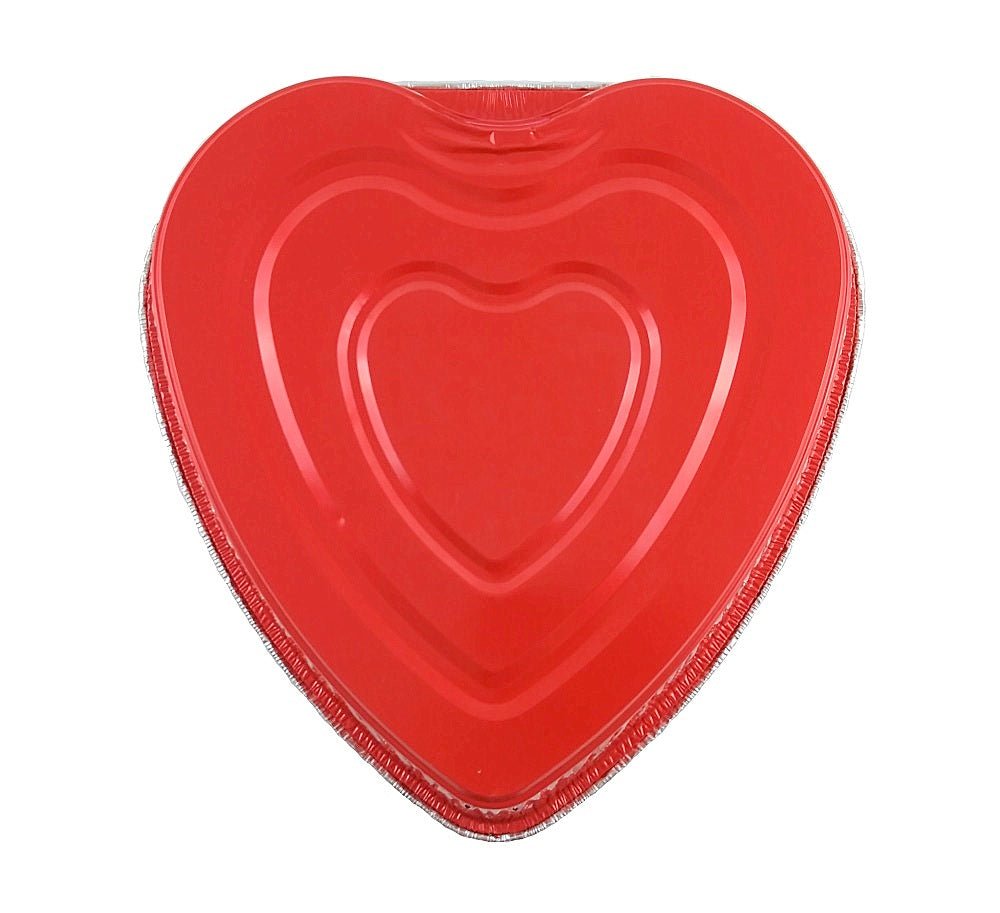 Handi-Foil Red Aluminum Foil Heart Cake Pan w/Clear Dome Lid 10/PK