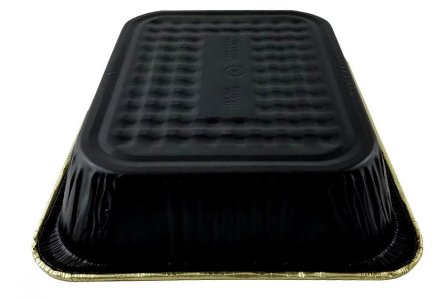 Handi-Foil Half-Size Deep Black & Gold Steam Table Foil Pan 100/CS