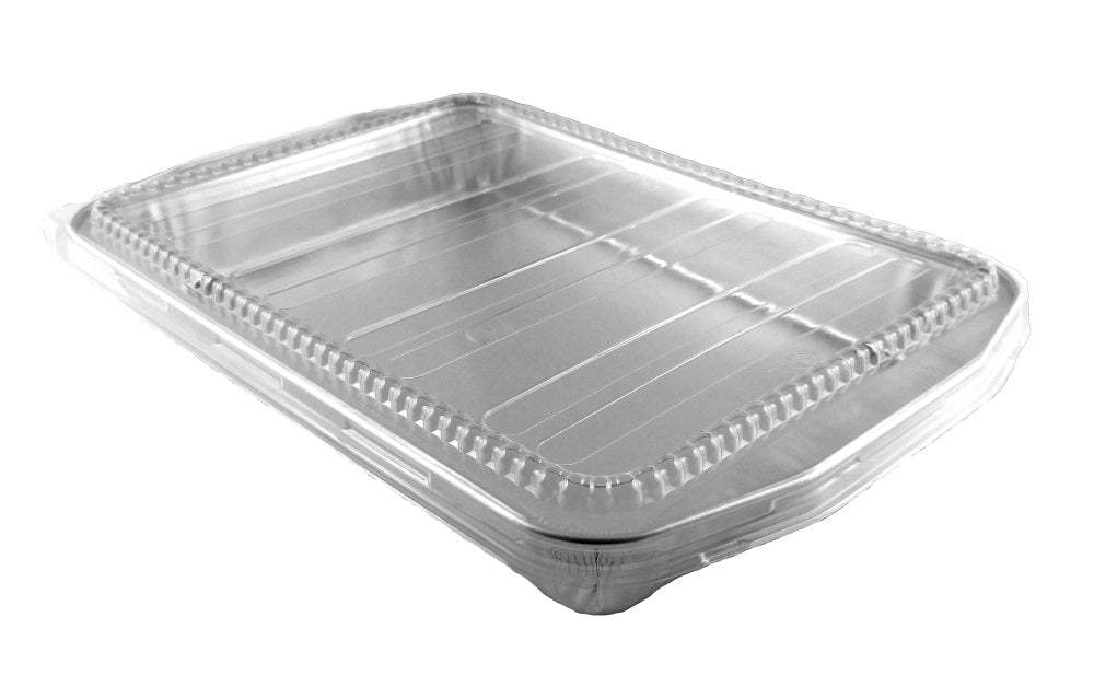 HFA Gourmet-To-Go Extra-Large 7 lb. Rectangular Silver Entrée Foil Pan w/Clear Dome Lid 25/CS