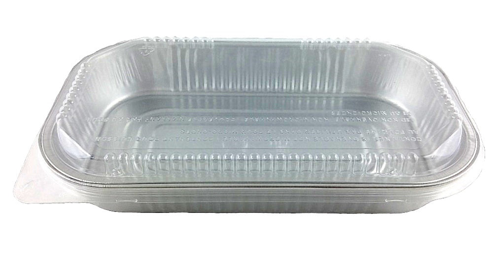 HFA Gourmet-to-Go 5 lb. Large Silver Entrée Foil Pan w/Clear Dome Lid 10/PK