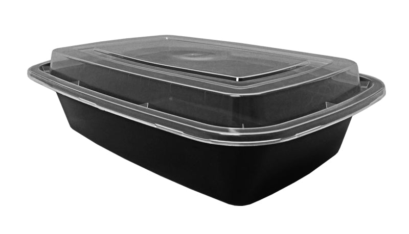 38 oz. Rectangular Black Container w/Lid Combo 150/CS –