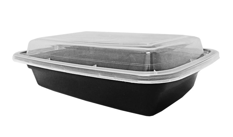 24 oz. Rectangular Black Containers and Lids, Case of 150 or Pallet (40  Cases)