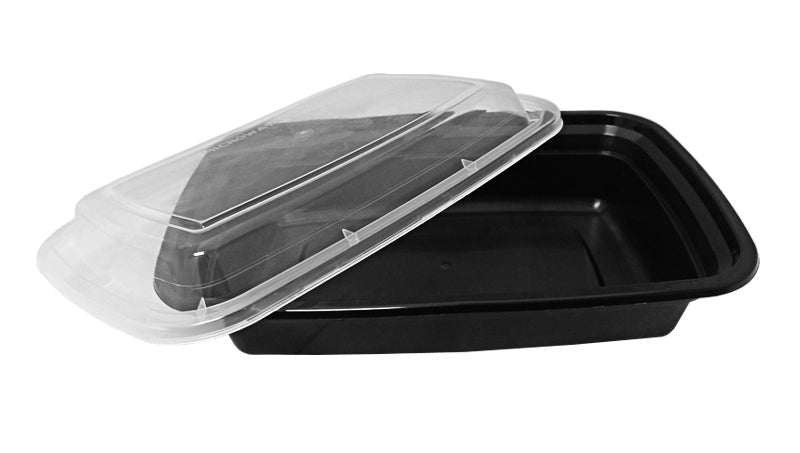 Carry Boss RSL-938 Black Polypropylene 24 Ounce Rectangular Food Take-Out  Container with Clear Lid - 8 x 5.25