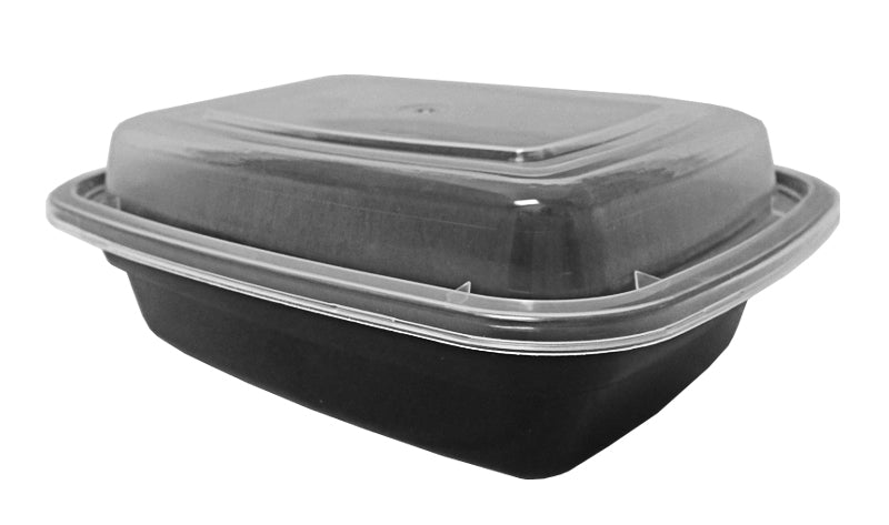 12 oz. Rectangular Black Container w/Lid Combo 50/PK