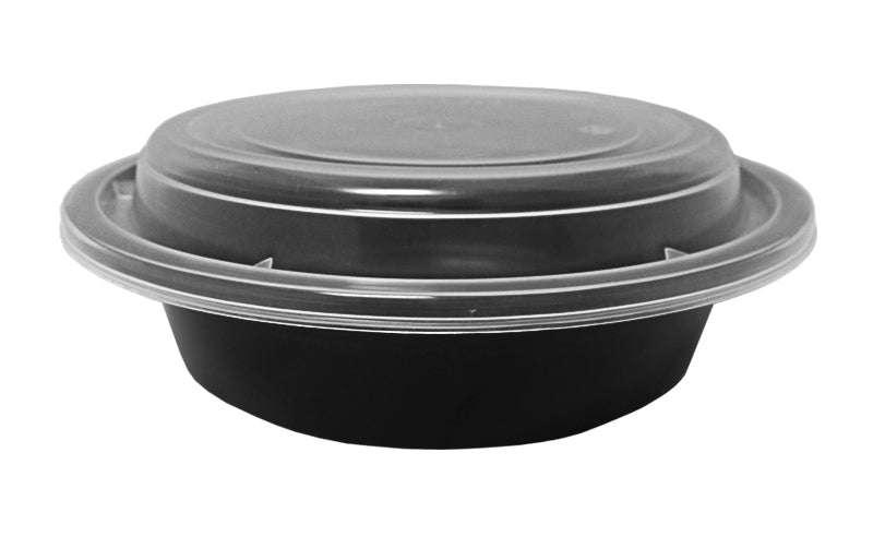 Black 16oz Black Plastic Containers w/ Lids (150/case)