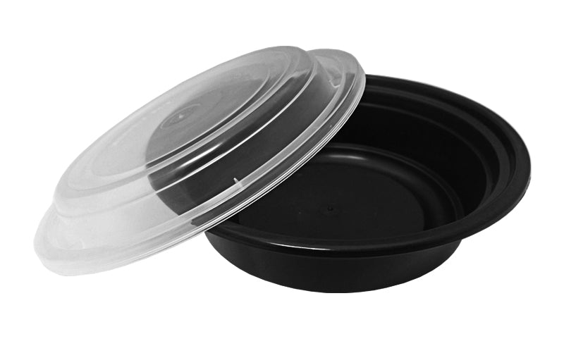 16 oz. 6" Round Black Container W/Lid Combo 50/PK