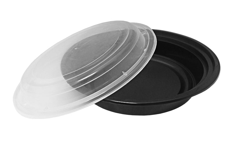24 oz. 7" Round Black Container w/Lid Combo 50/PK