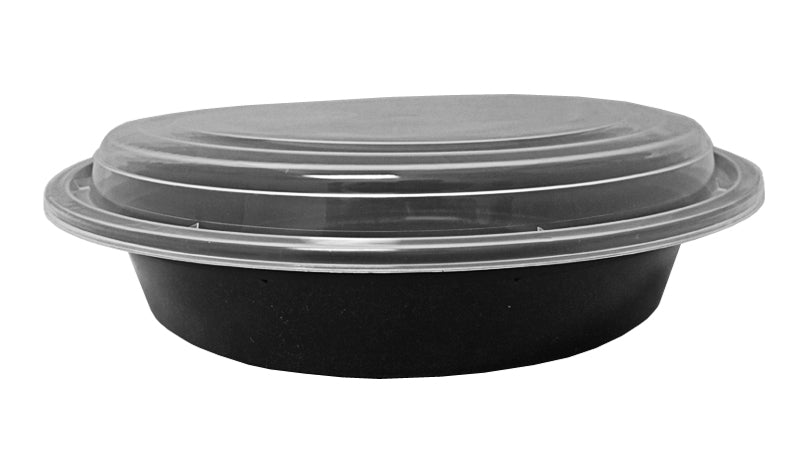 Choice 48 oz. Black 9 Round Microwavable Heavy Weight Container