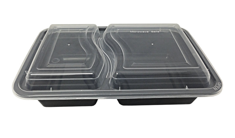 32 oz. Rectangular 2-Compartment Black Container w/Lid Combo 150