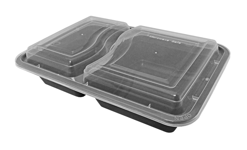 Asporto 32 oz Black Plastic 2 Compartment Food Container - with