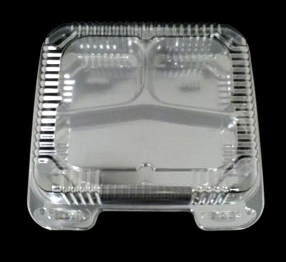 8" Medium Clear Hinged 3 Compartment Container