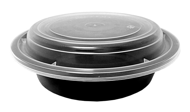 Choice 24 oz. Black Round Microwavable Heavy Weight Container with Lid 7  1/4 - 150/Case