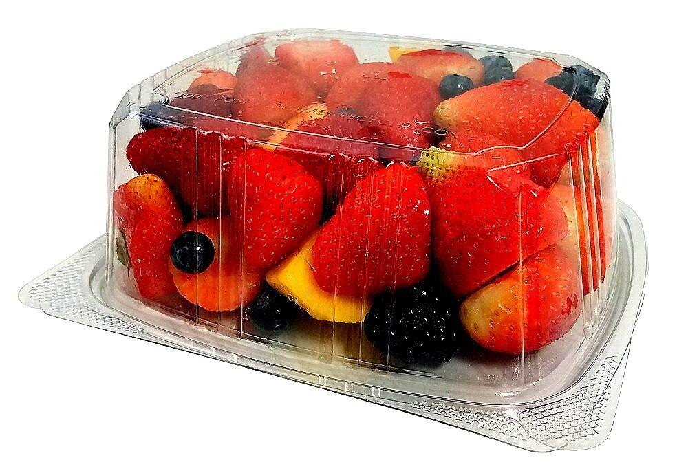 Choice 32 oz. Clear RPET Tall Hinged Deli Container with Domed Lid - 50/Pack