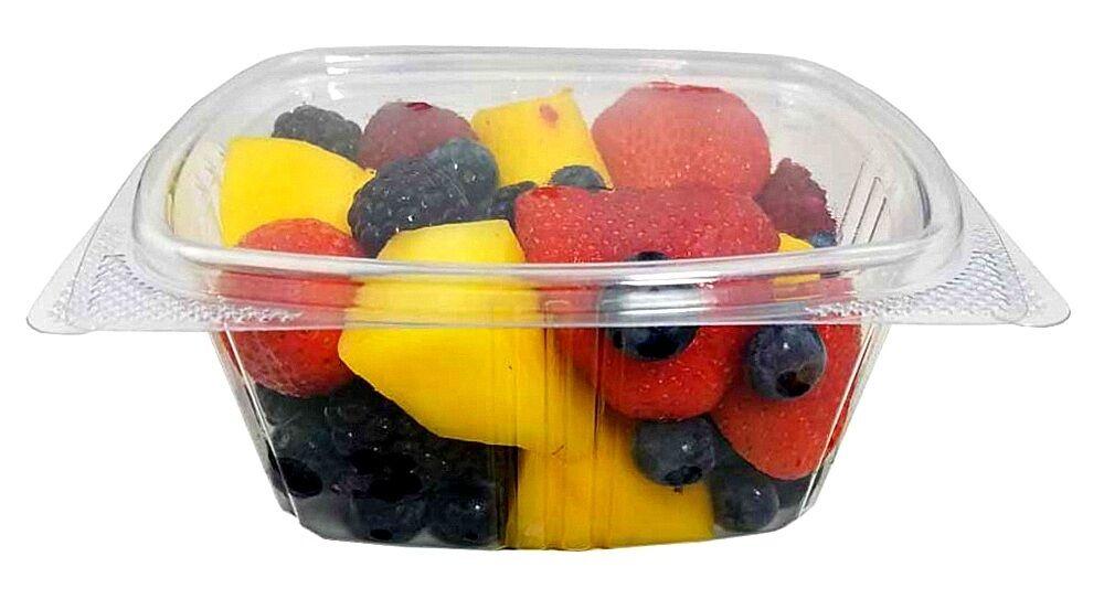 Choice 16 oz. Clear RPET Tall Hinged Deli Container with Domed Lid - 50/Pack