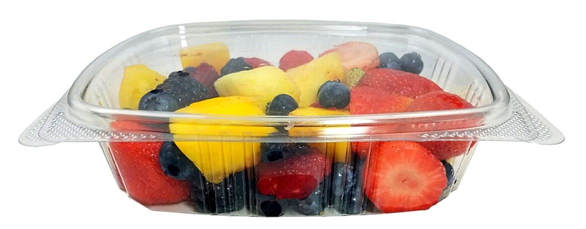 Choice 24 oz. Clear RPET Tall Hinged Deli Container with Domed Lid - 50/Pack